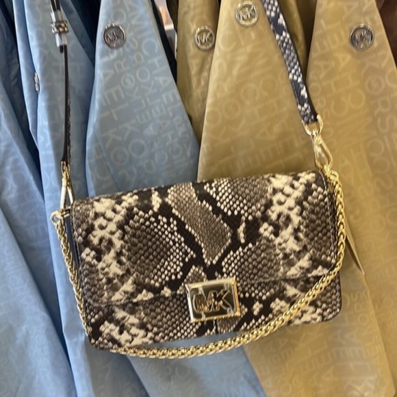 Michael Kors Sonia Medium Snake Embossed Shoulder Bag Natural - Picture 3 of 16